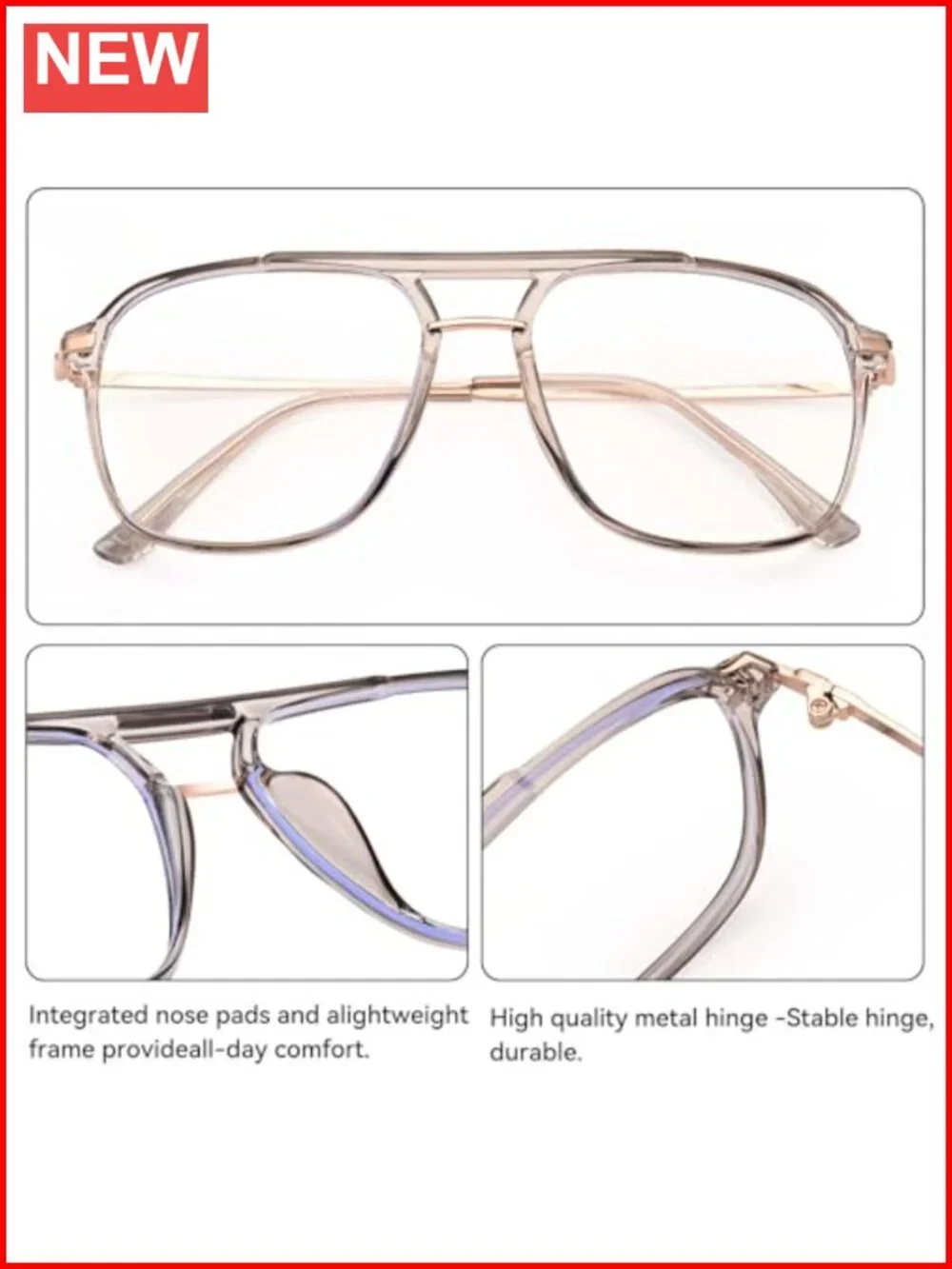 Blue Light Blocking Oversized Aviator Computer Glasses TR90 Metal Frame